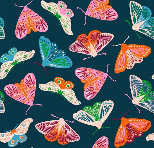 Patchwork Baumwolle - Ruby Star Society - Melody Miller - Flowerland - Fluttering Novelty Moth Insects Bold - Peacock
